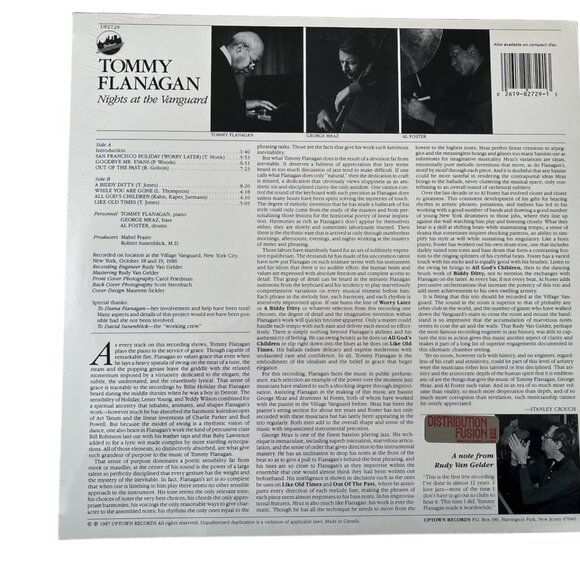 1987 SEALED TOMMY FLANAGAN Vinyl Album, Nights at the Vanguard, Jazz Pianist - Picture 2 of 2